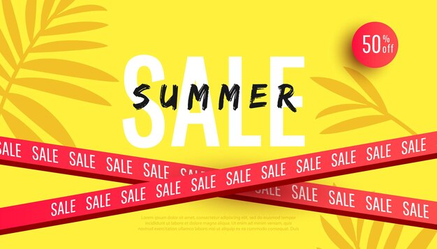 Vector summer sale banner template design   illustration with tropical leaves