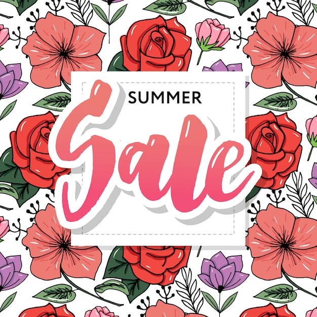 Summer Sale banner template. Hand drawn lettering.