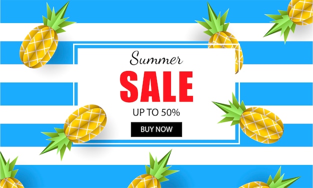 Summer sale banner template pineapples