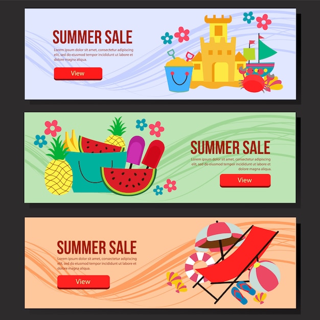 Summer sale banner template set flat style vector illustration