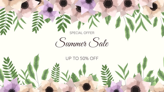 Summer sale banner template summer abstract floral flower background