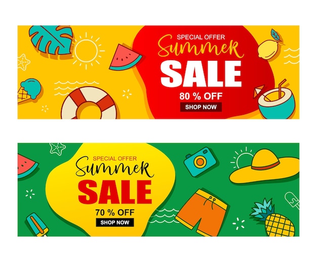 Summer sale banner template. Summer discount special offer.