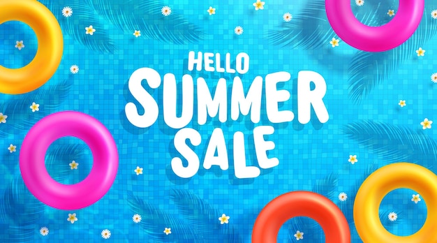 Шаблон баннера летней распродажи с красочными плавающими кольцами на воде
