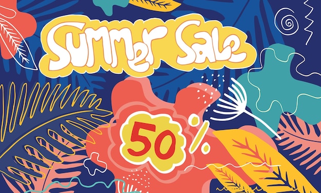 Summer sale banner template with doodle style.