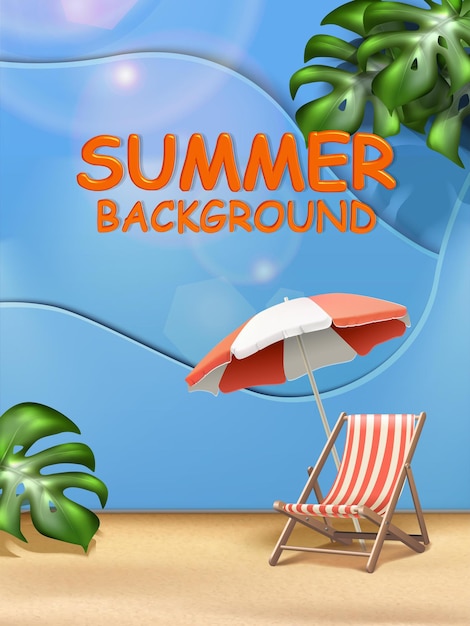 Summer sale banner template With sunbed and umbrella on blue