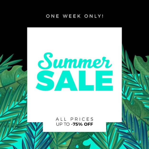 Summer sale banner template with tropical background