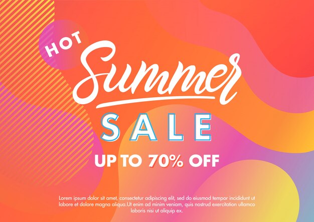 Summer sale banner.unique design card with gradient background,shapes and geometric elements in memphis style.sale season card perfect for prints, flyers,banners, promotion,special offer and more.