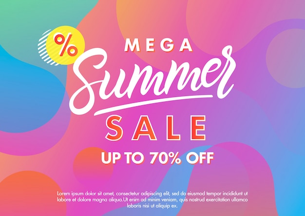 Summer sale banner.Unique design card with gradient background,shapes and geometric elements in memphis style.Sale season card perfect for prints, flyers,banners, promotion,special offer and more.