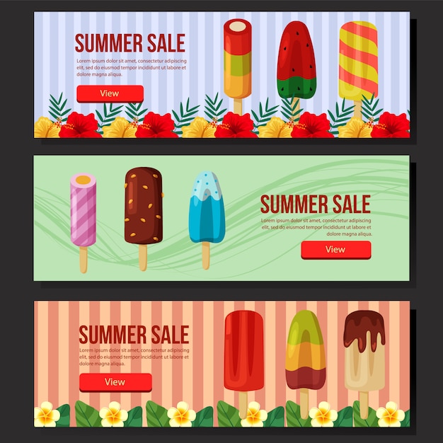 Summer sale banner web set popsicle  illustration