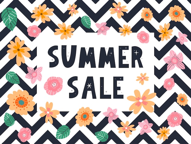 Summer sale banner with flowers letter