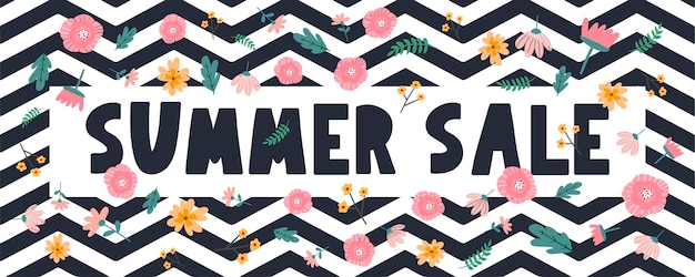 Summer sale banner with flowers