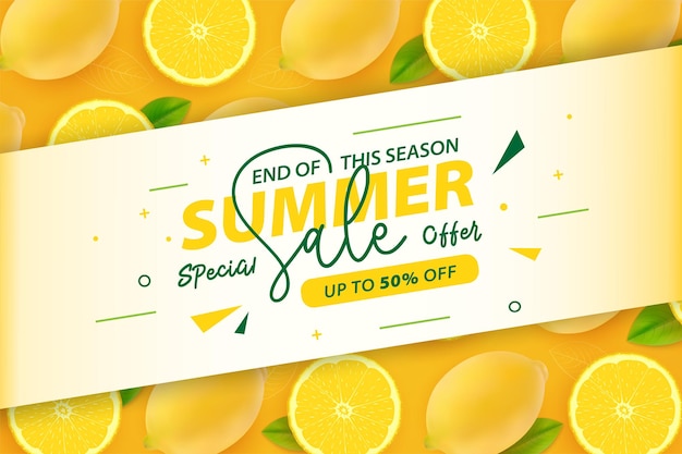 Summer sale banner with fresh yellow lemons background