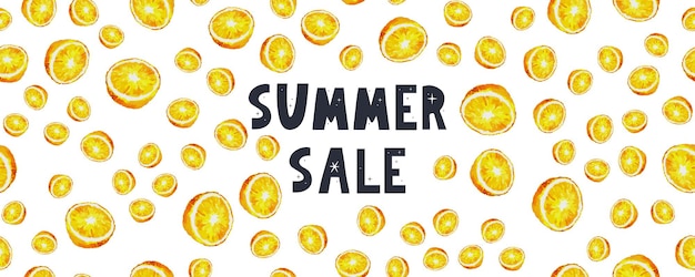 Summer sale banner with fruits orange letter  