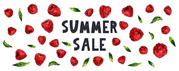 Vector summer sale banner with fruits raspberry berries letter