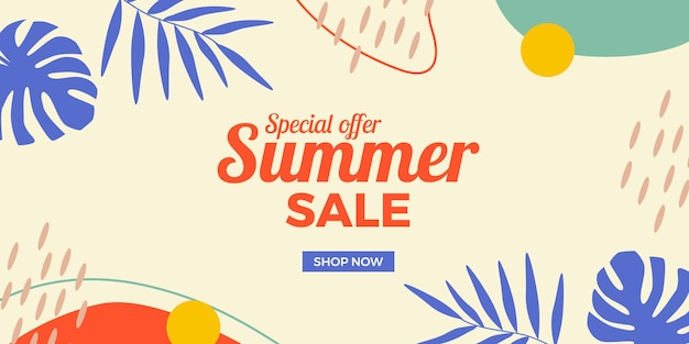 Vector summer sale banner with leaves