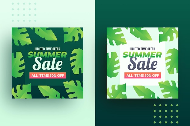 Vector summer sale banner with leaves