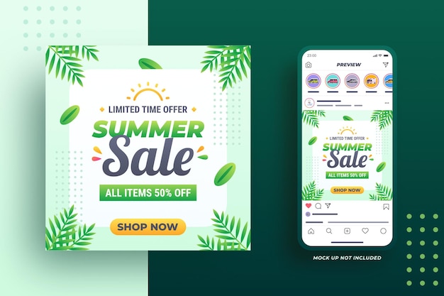 Summer sale banner with leaves