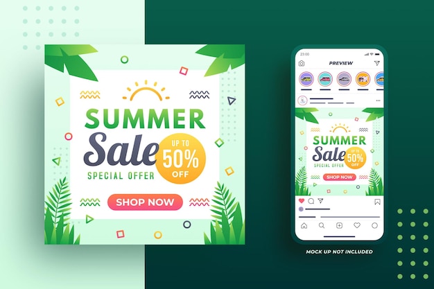 Vector summer sale banner with leaves