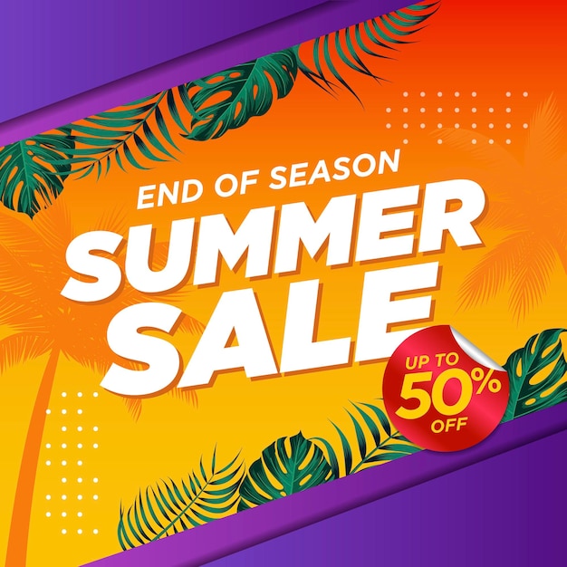 Summer sale banner with leaves