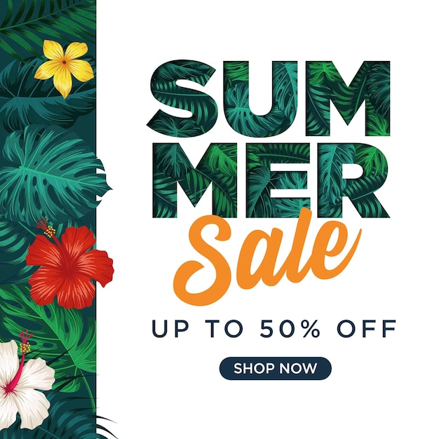 Summer sale banner with leaves