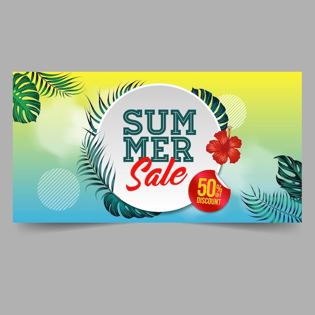 Summer sale banner with leaves