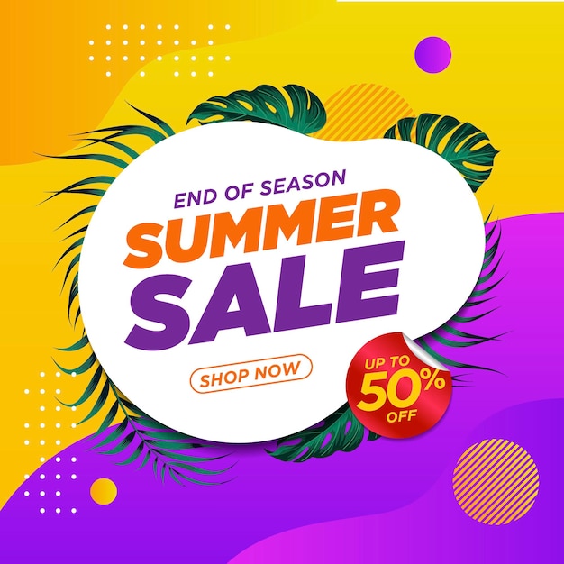 Summer sale banner with leaves