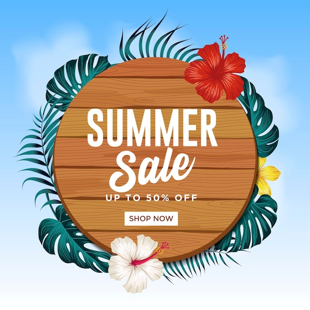 Vector summer sale banner with leaves