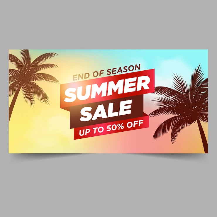 Vector summer sale banner with leaves