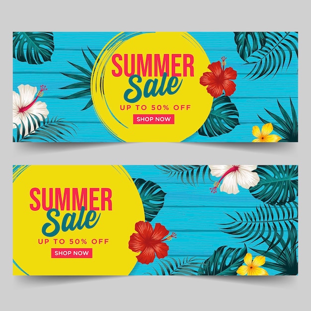 Vector summer sale banner with leaves