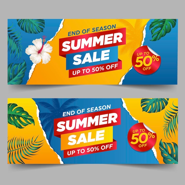 Summer sale banner with leaves