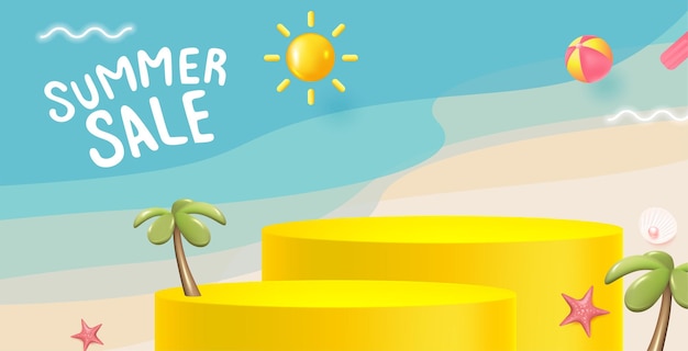 제품 디스플레이 원통형 모양의 여름 판매 배너