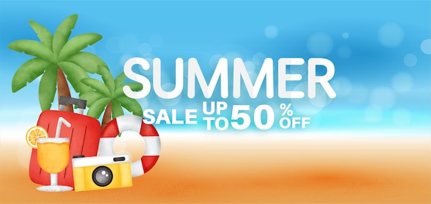 Summer sale banner with summer element .