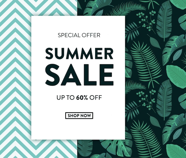 Summer Sale banner with tropical design