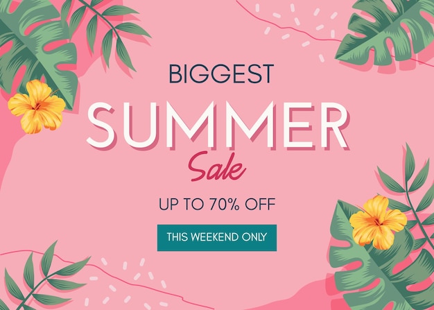 Summer sale banner with tropical illustration