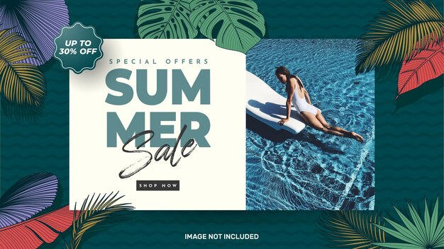 Summer Sale Banner With Tropical Leaves  