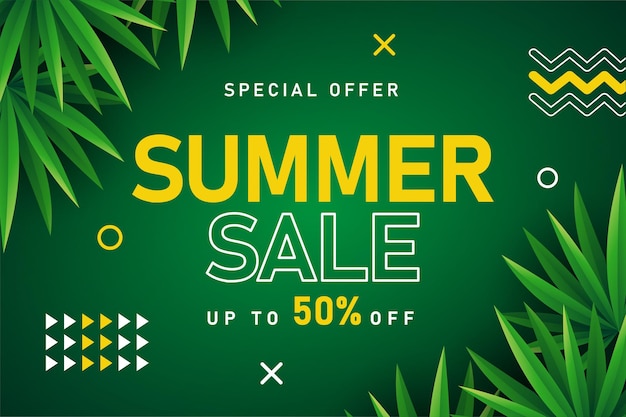 Vector summer sale banner with tropical leaves