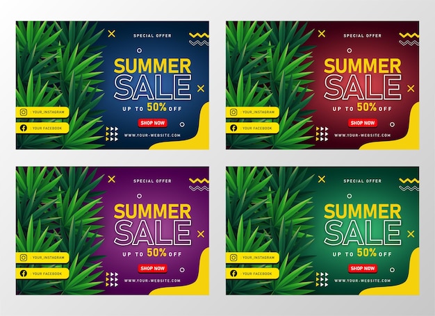 Summer Sale banner with tropical leaves