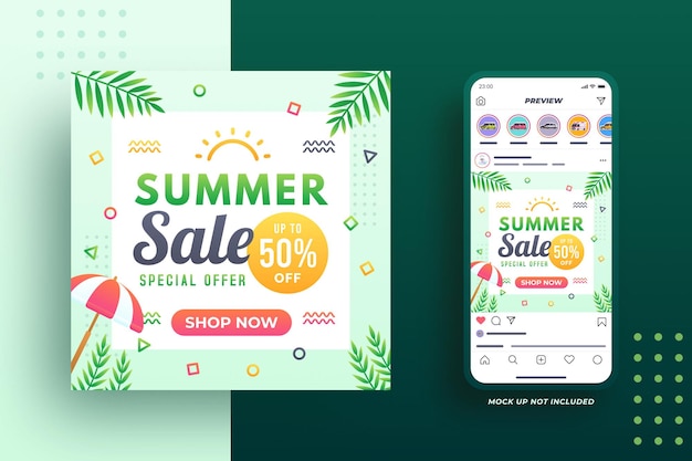 summer sale banner with umbrella and leaves 