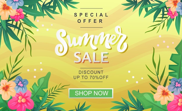 Summer sale banner yellow tropical theme