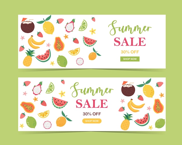 Summer sale banners and posters Set of vector illustrations for web and social media banners print