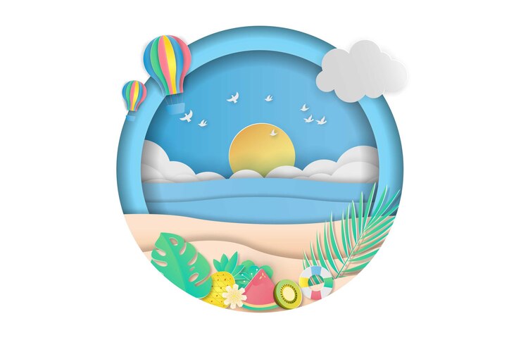 summer sale beach banner in papercut style