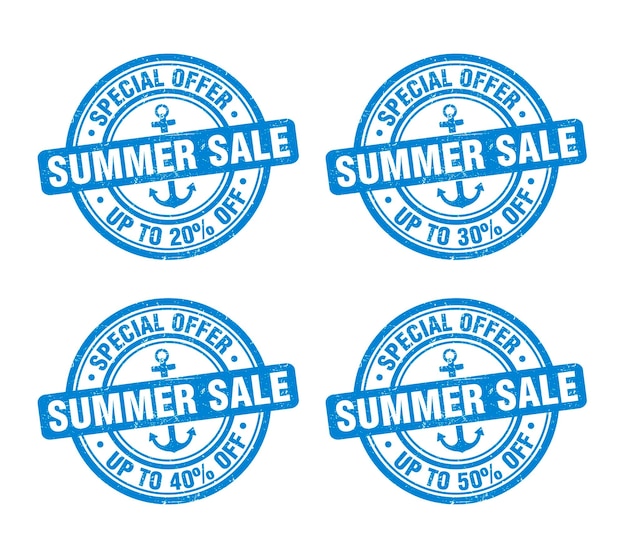 Summer sale blue grunge stamp set Special offer up to 25 35 45 55 percent off