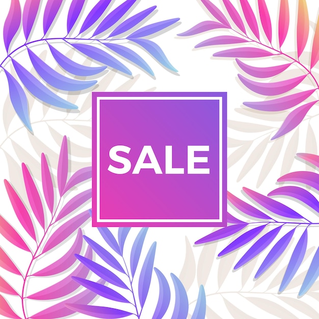 Vector summer sale bright poster with palm leaves on background