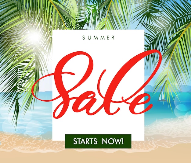 Summer sale concept. summer background with tropical flowers, butterflies. template vector.