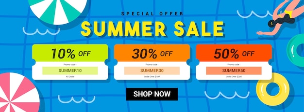 Summer sale coupon template banner vector design