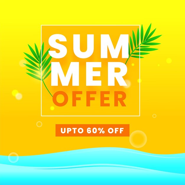 Vector summer sale design with orange and yellow gradient background with sea effect