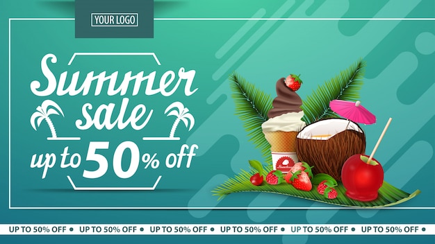 Vector summer sale, discount horizontal banner for online store