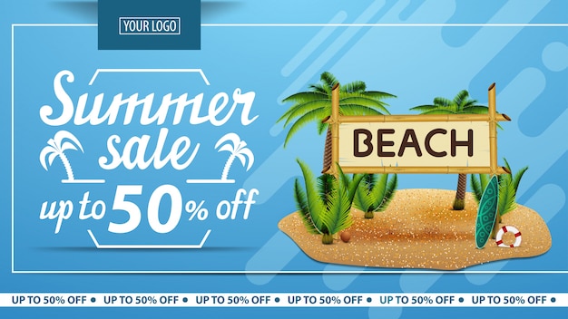 Summer sale, discount horizontal web banner for online store