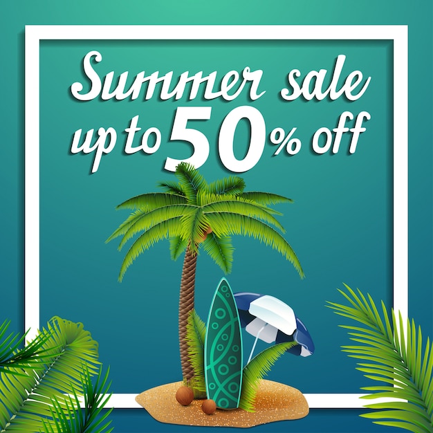 Summer sale, discount square web banner