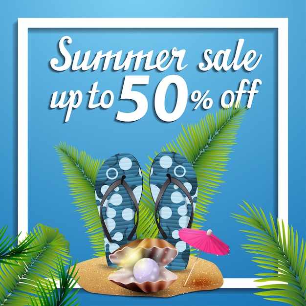 Summer sale, discount square web banner